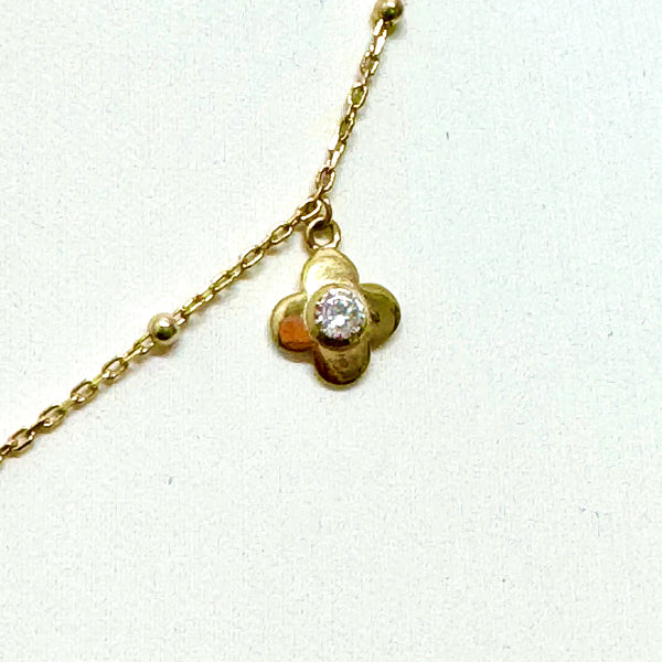 Three Clover With CZ Drop Necklace