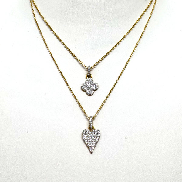 CZ Pave Heart Or Clover Charm Necklace