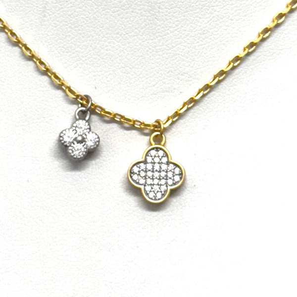 Gold Necklace With Pave Clover Charms