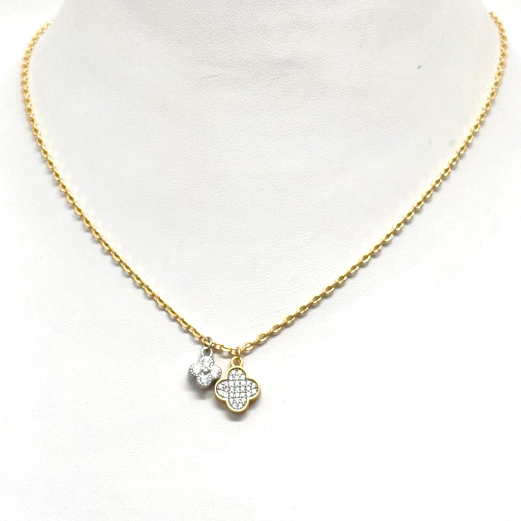 Gold Necklace With Pave Clover Charms