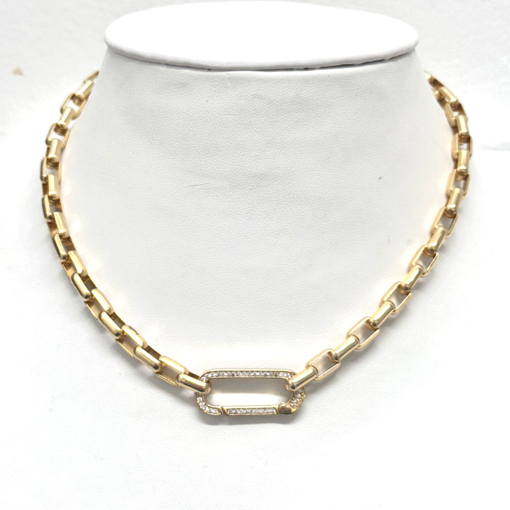 Michaela Square Link CZ Paperclip Carabiner Necklace