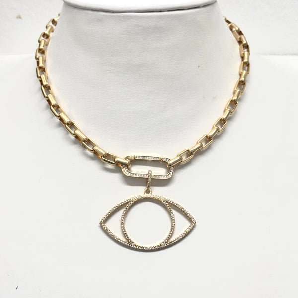 Michaela Square Link CZ Paperclip Carabiner Necklace