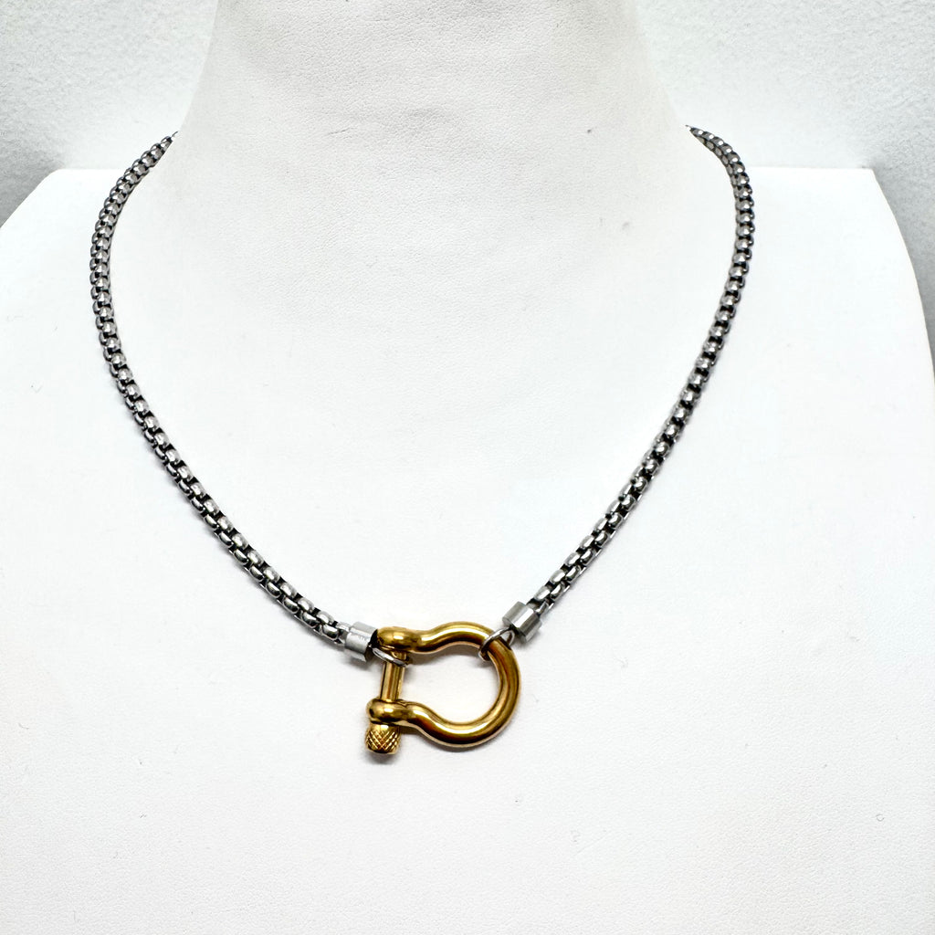Two-Tone Horse Bit Carabiner Lock Necklace