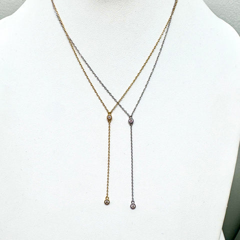 CZ Double Bezel Y Necklace