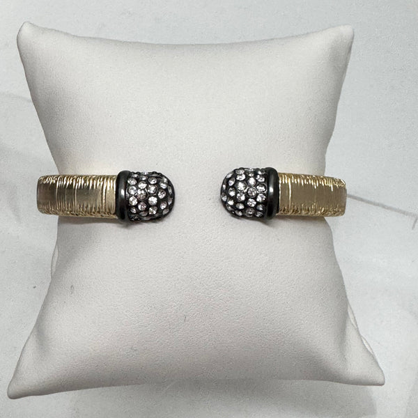 Onyx and CZ Textured Gold Cuff Bracelet