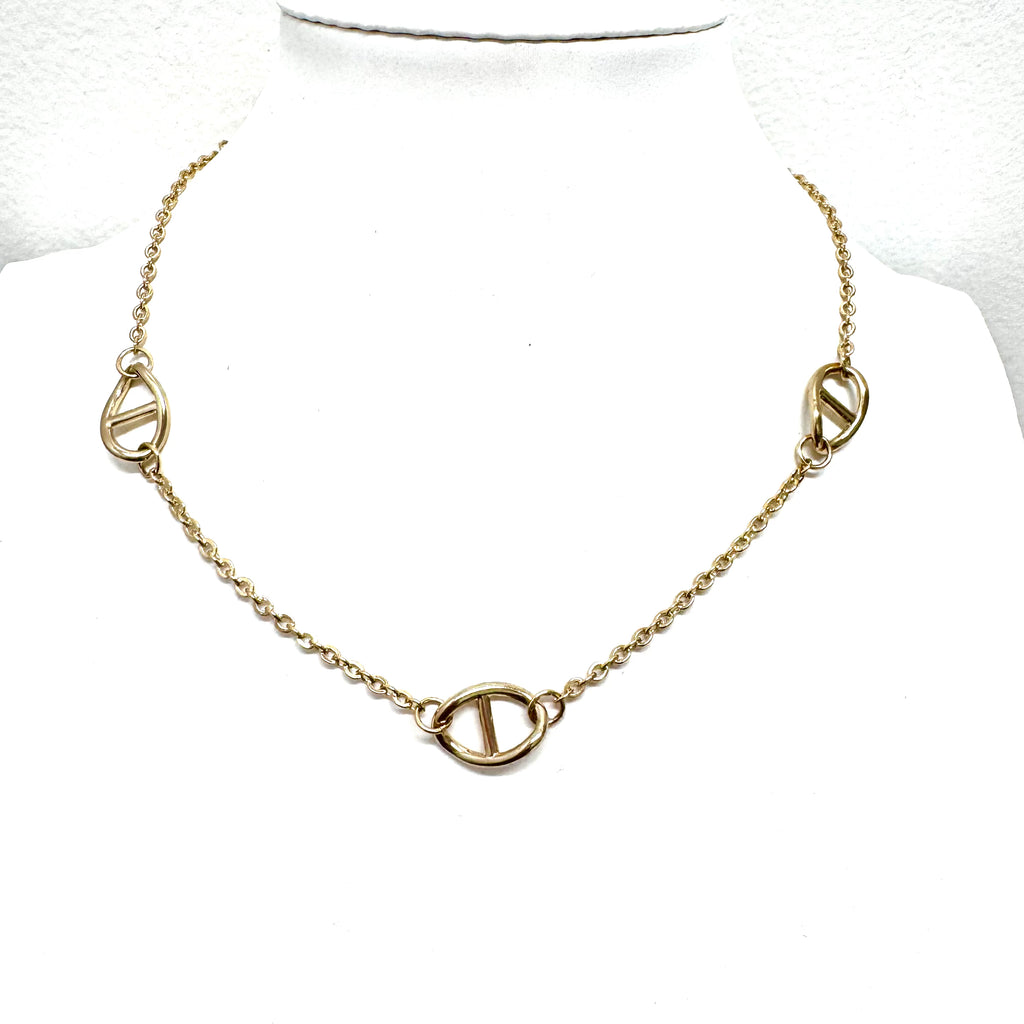 Six-Station Decorative Link Gold Necklace