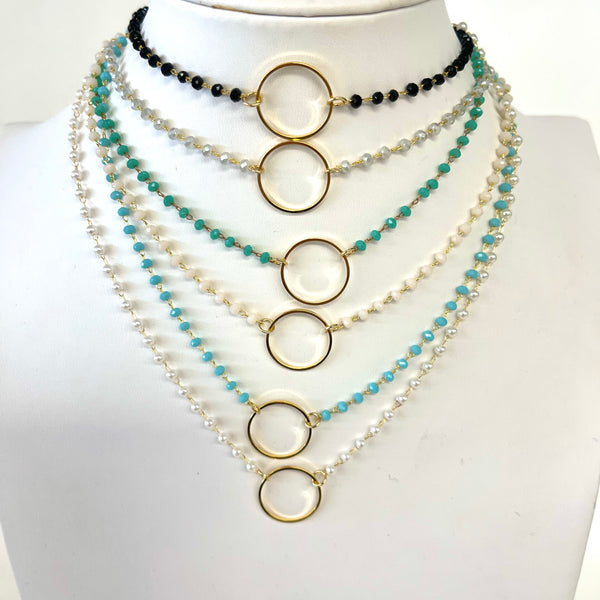 Jill Beaded Gold Circle Necklace
