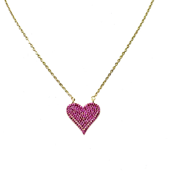 Pink Pave CZ Heart Necklace