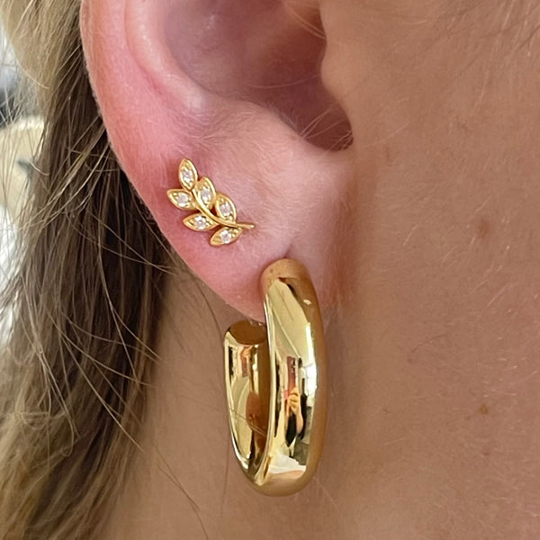 Pave CZ Leaf Post Earrings