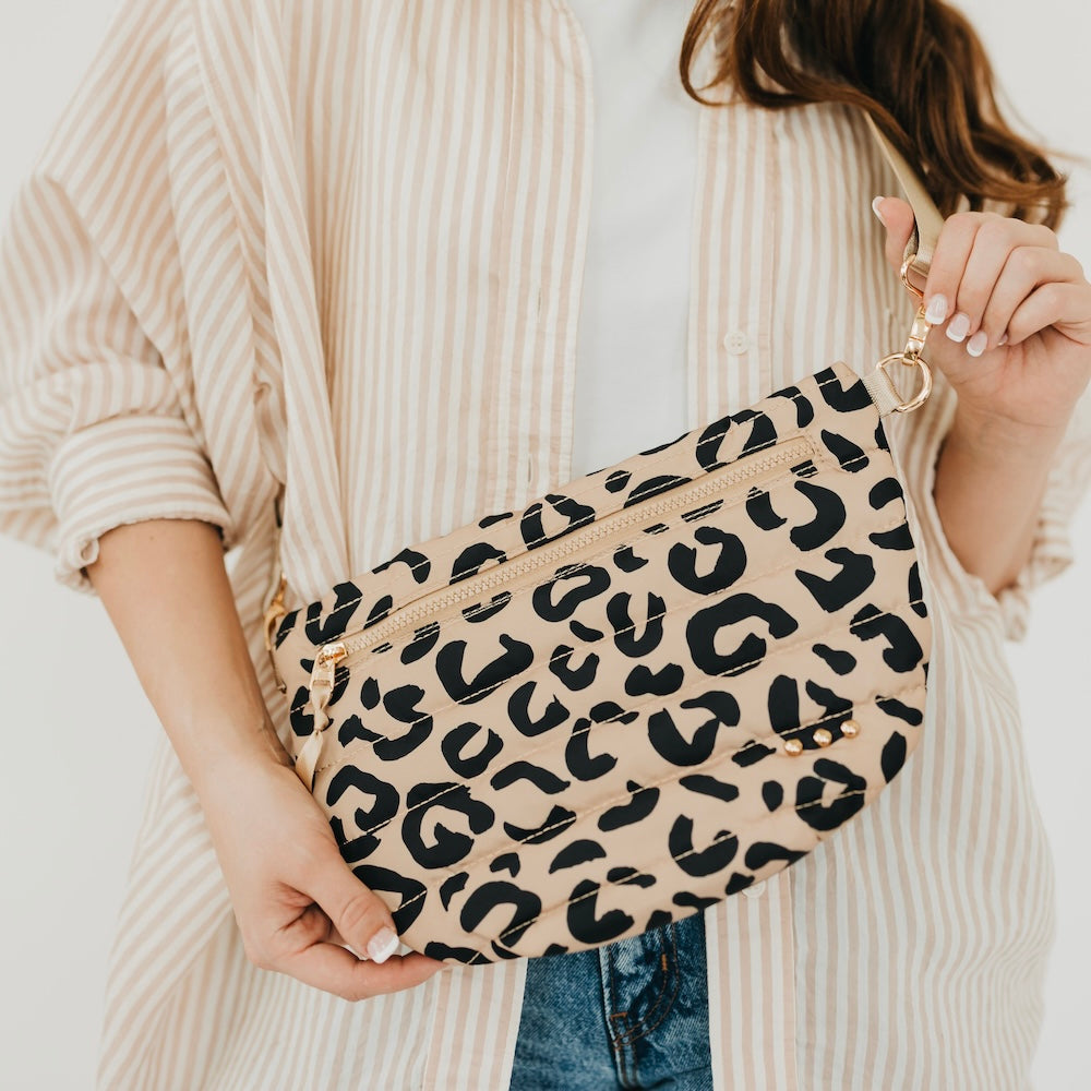 Leopard Style Quilted Half Moon Crossbody Bag