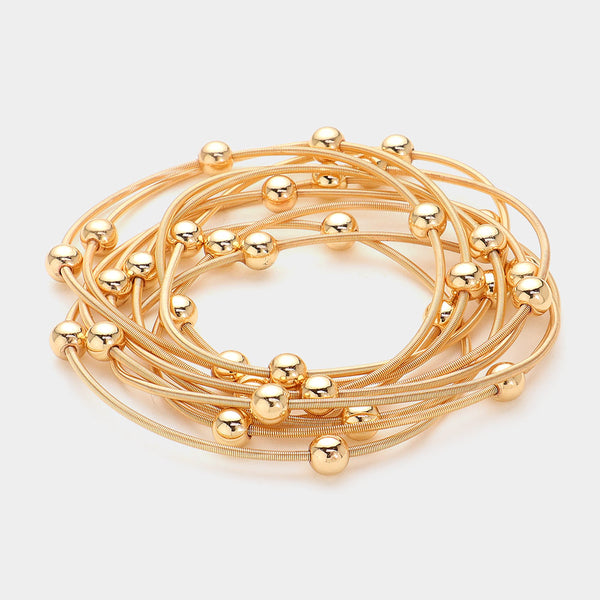 Set f 10 Piano Wire and 8mm Beaded Ball Stretch Bracelets