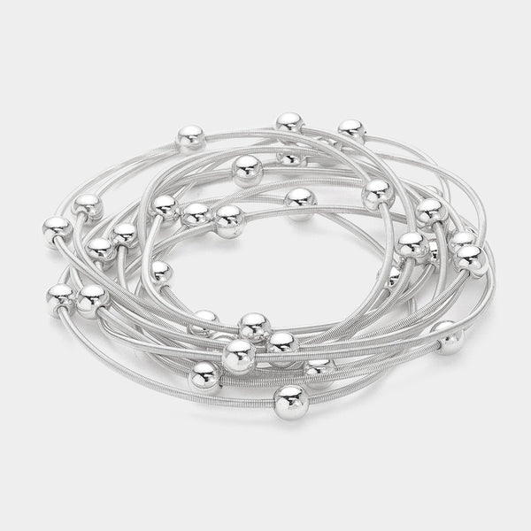 Set f 10 Piano Wire and 8mm Beaded Ball Stretch Bracelets