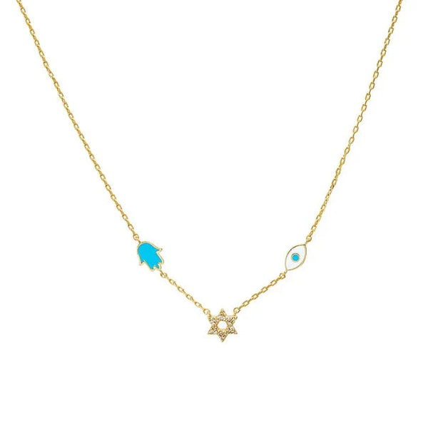 Turquoise Charm Necklace (Evil Eye/Hamsa and Star of David)