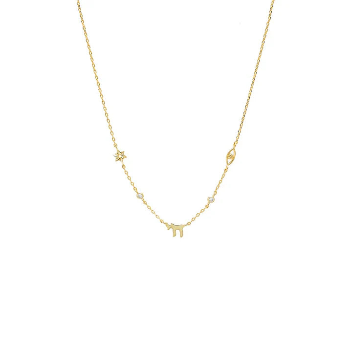 Mini CZ Bezel Judaica Charm Necklace