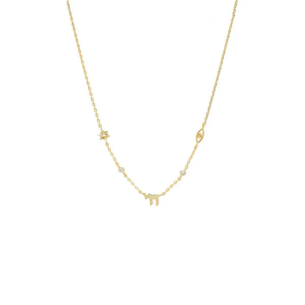 Mini CZ Bezel Jewish Charm Neckalce