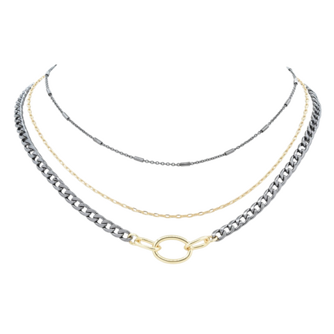 Hematite and Gold Triple-Strand Necklace