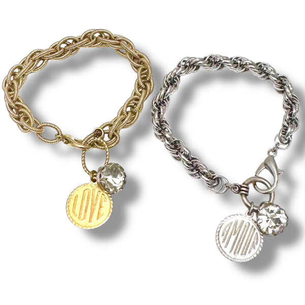 Vintage Amour/Love & Crystal Charm Bracelet