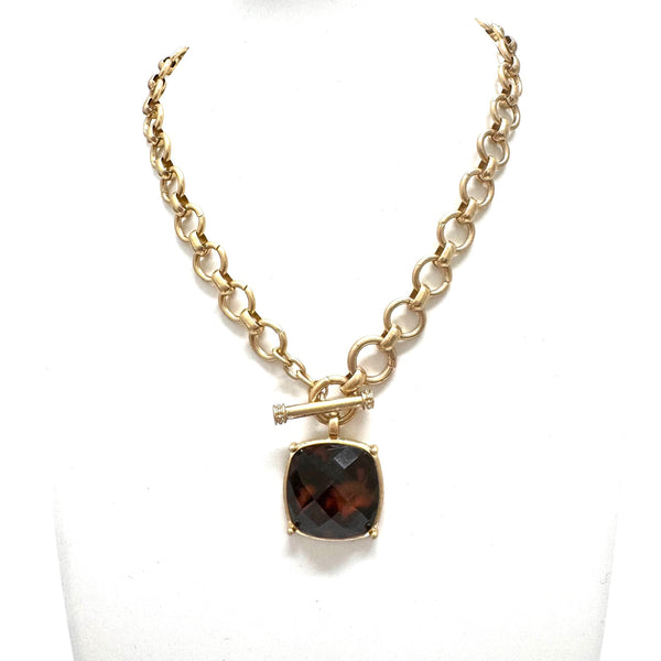 16" Tortoise Stone Circle Chain Necklace