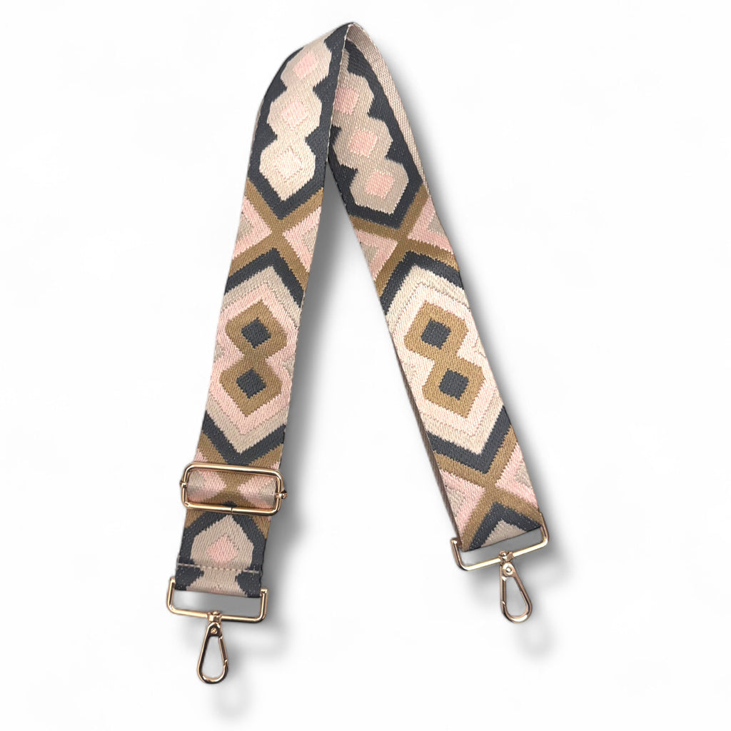 Geometric Shapes Grey/Cream/Light Pink Guitar Strap