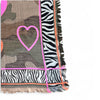 Animal Print Camo Woven Scarf With Sequin Hearts