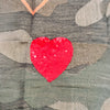 Animal Print Camo Woven Scarf With Sequin Hearts