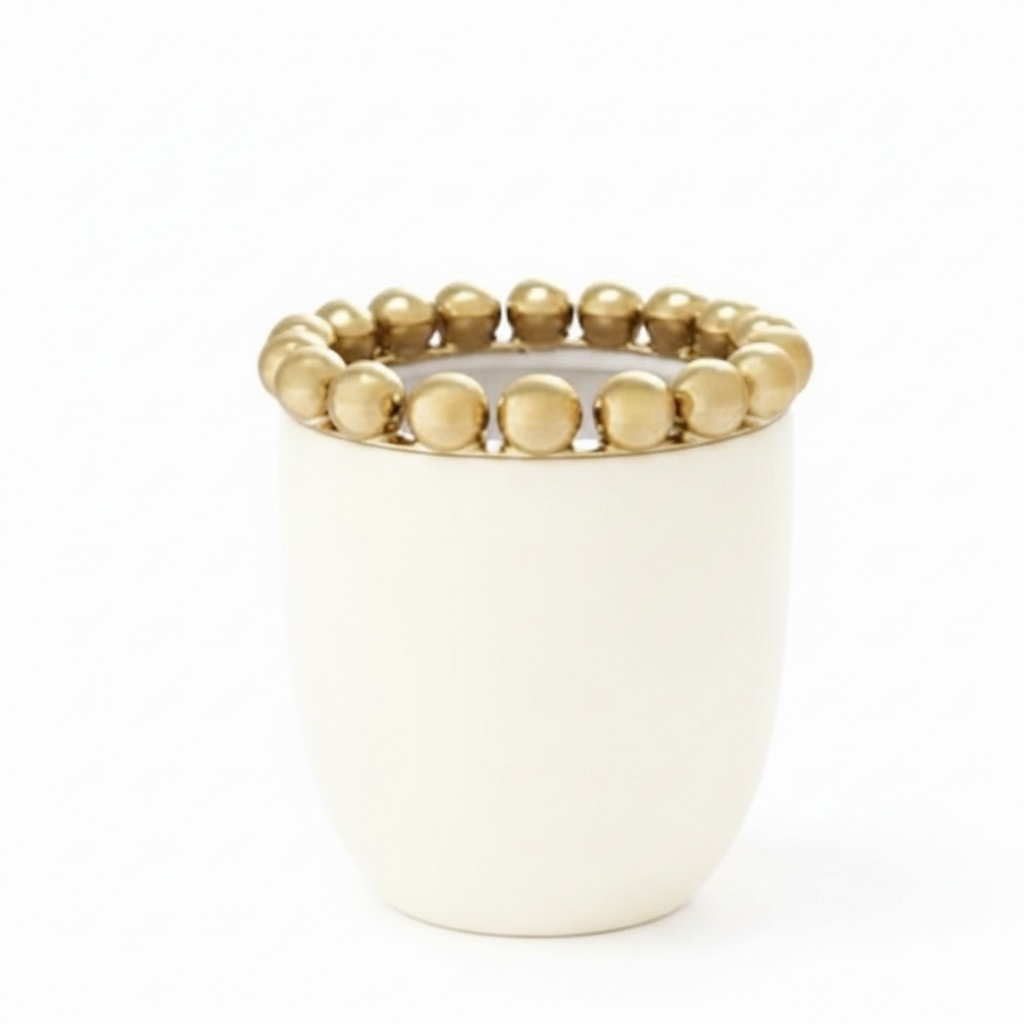 Cool Stoneware Planter/ Vase With Gold Ball Rim
