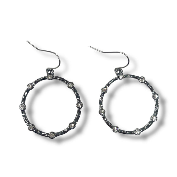 8 CZ Hematite Hammered Circle Earrings