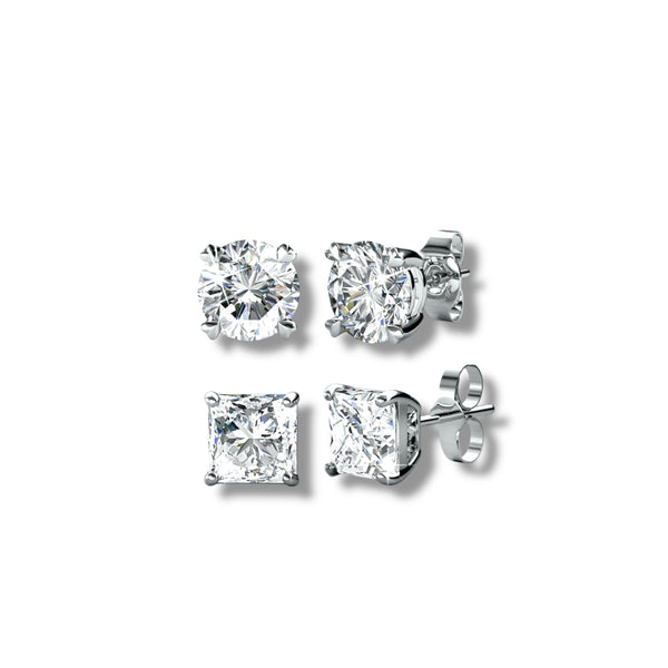 Round or Square CZ Stud Earrings
