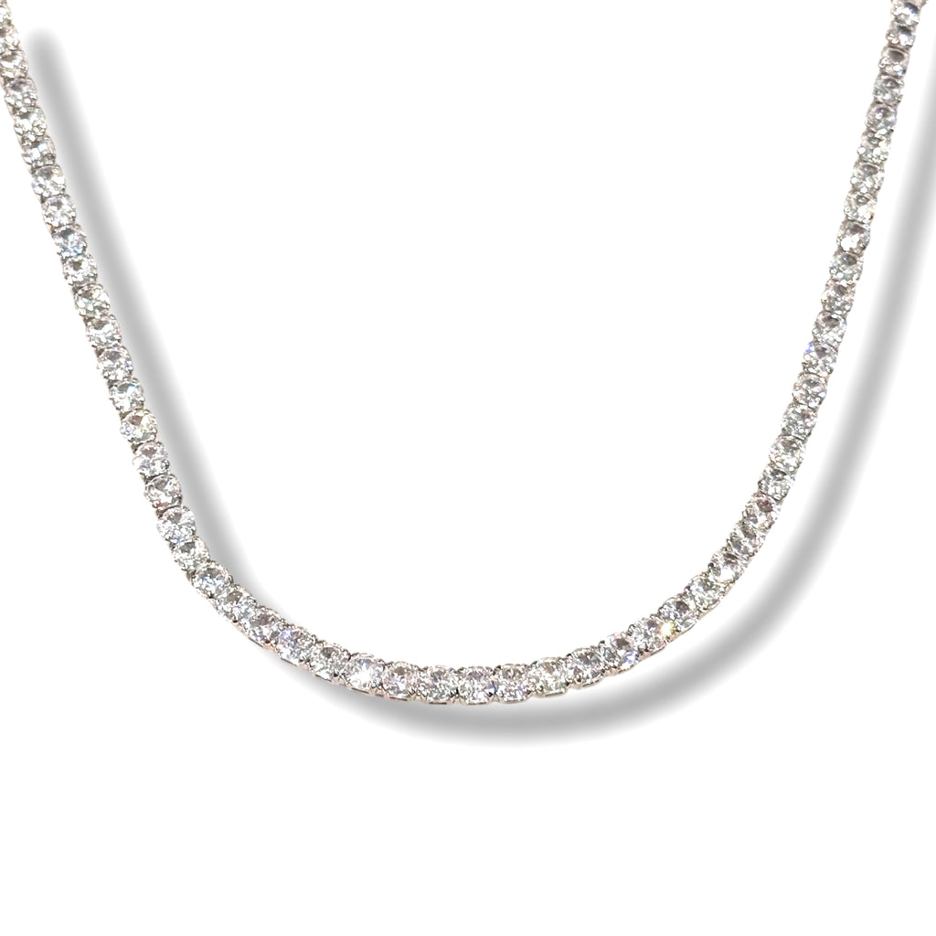 CZ Half Moon Center Silver Tennis Necklace