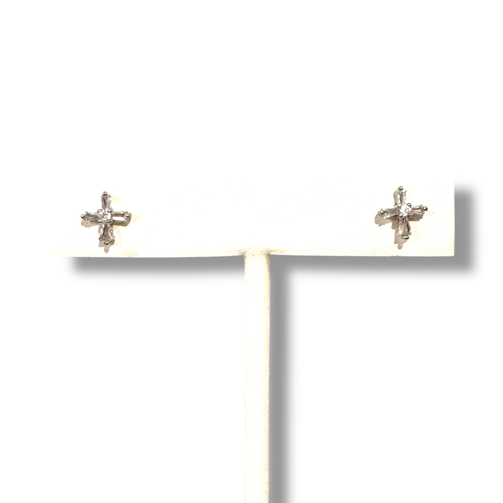 Silver CZ Cross Earrings