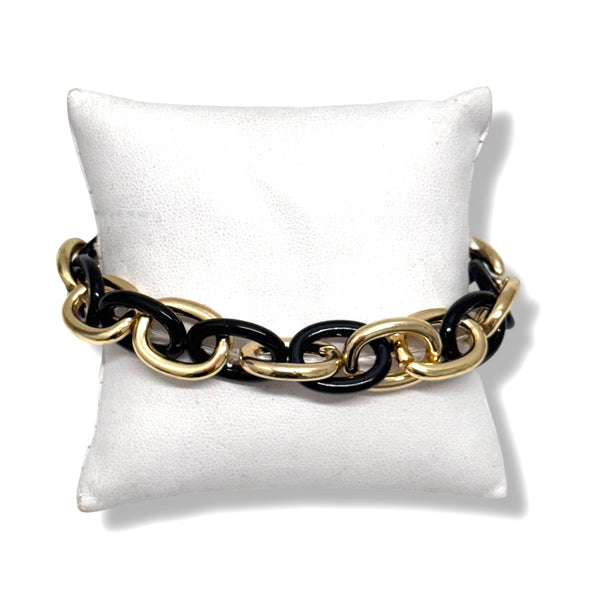 Stretch Gold and Black Oval Link Bracelet