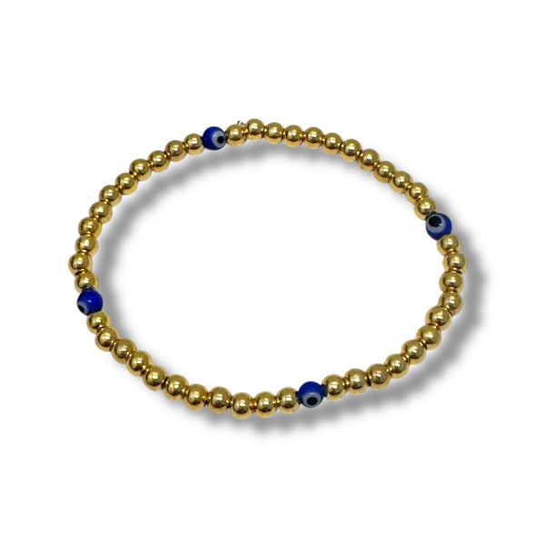 Gold Ball And Evil Eye Stretch Bracelet