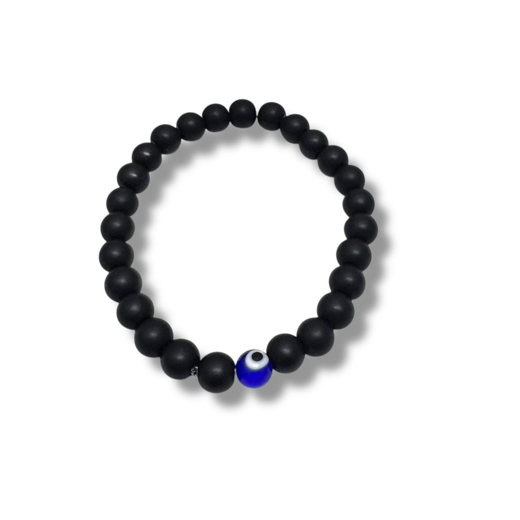 Onyx Stone Bead Evil Eye Stretch Bracelet