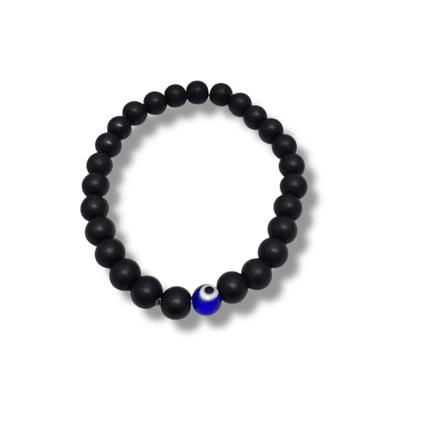 Onyx Stone Bead Evil Eye Stretch Bracelet