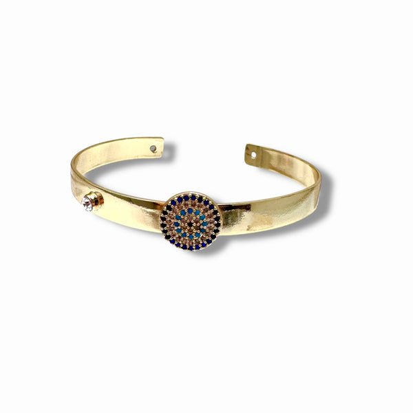 Gold Cuff Bracelet with CZ Evil Eye