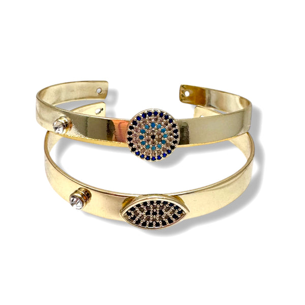 Gold Cuff Bracelet with CZ Evil Eye