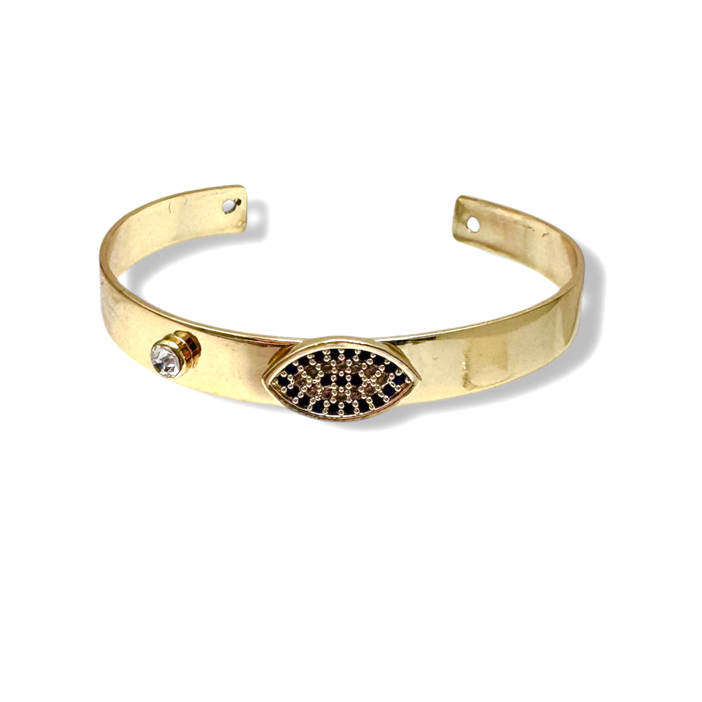 Gold Cuff Bracelet with CZ Evil Eye