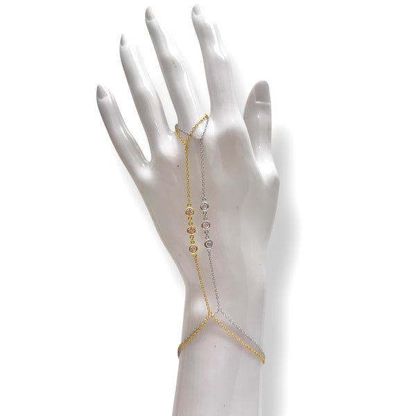 Triple CZ Bezel Dainty Hand Chain