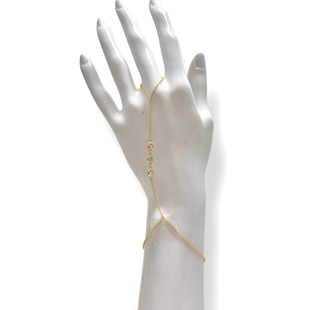 Triple CZ Bezel Dainty Hand Chain