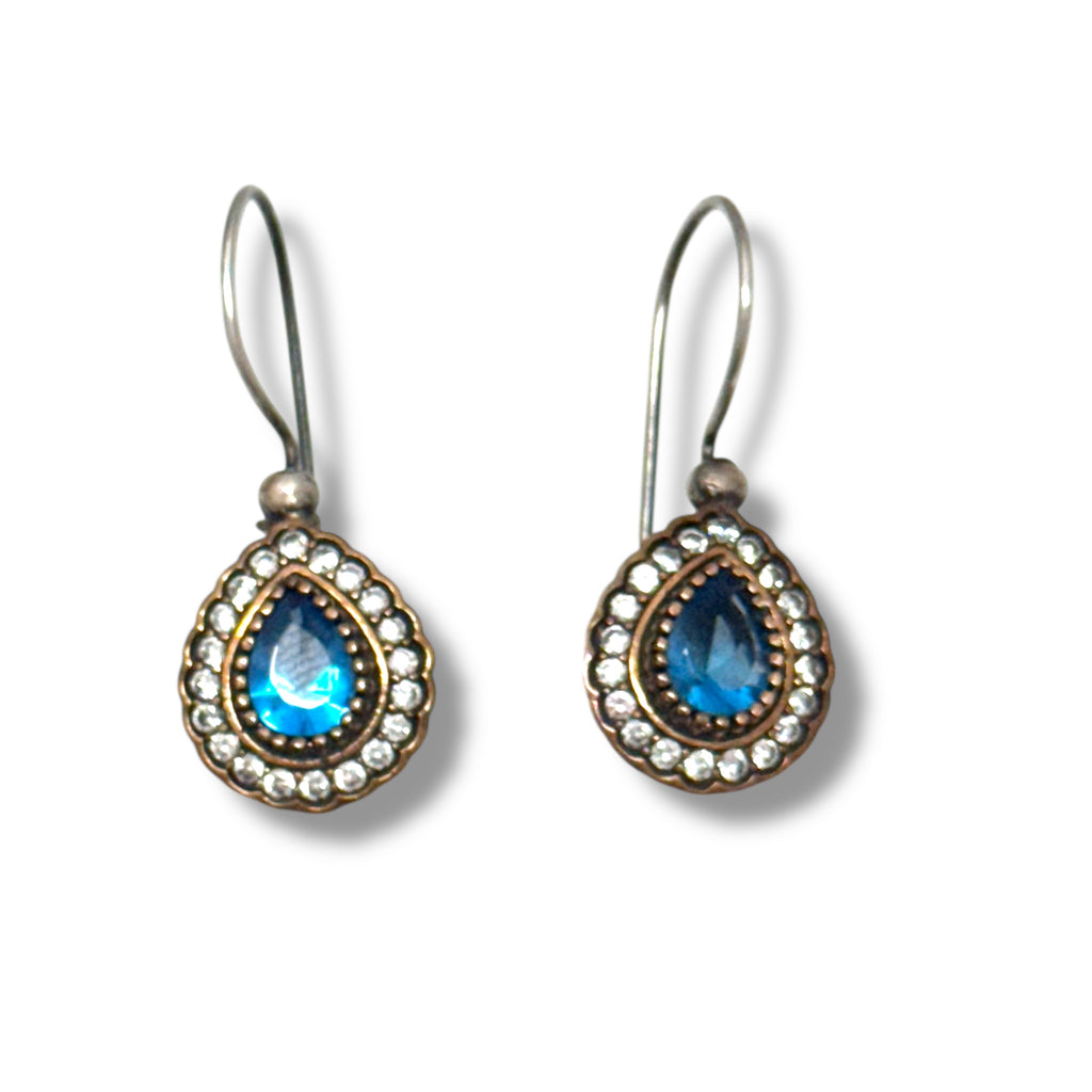 Vintage Sterling Crystal & Blue Topaz Marquis Earring