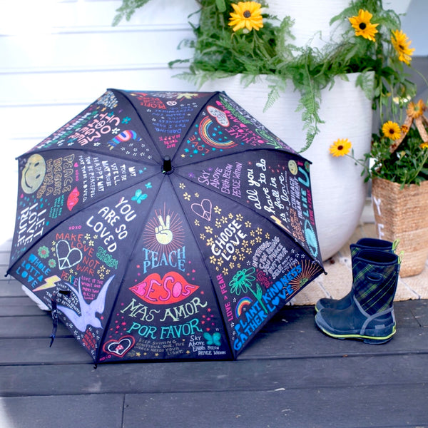 Fun and Colorful Graffiti Design Retractable Umbrella With Sleeve