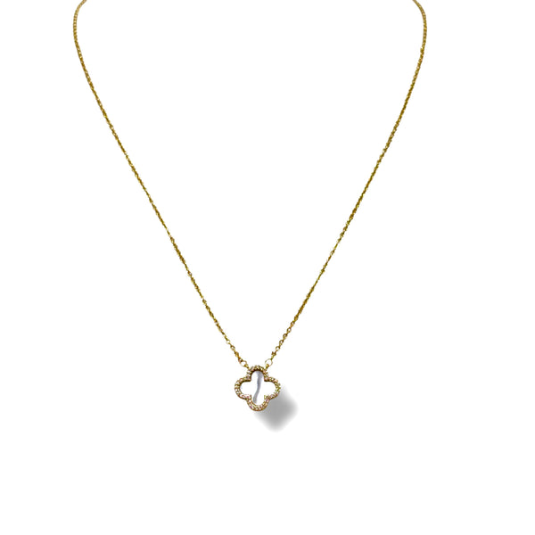 Medium Sterling Mother of Pearl Clover Necklace with CZ Trim
