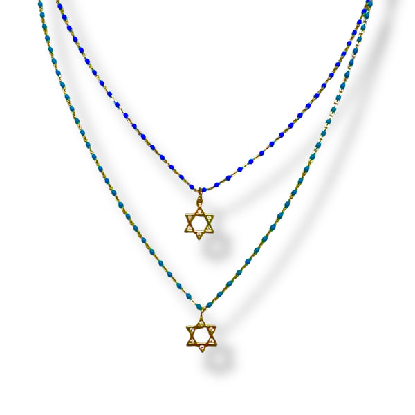 Enamel Beaded Hamsa or Star of David Charm Necklace