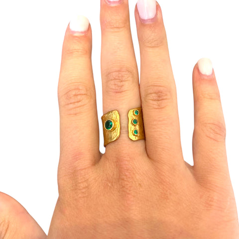 Emerald Stone Hammered Adjustable Ring