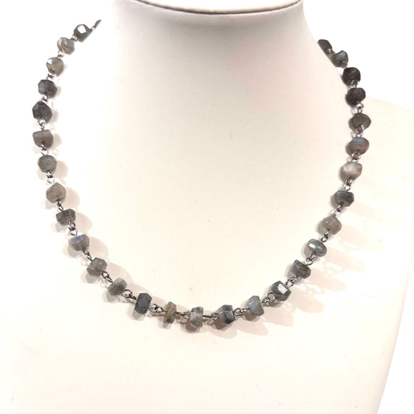 Large Labradorite Stone Beaded Wire Wrapped Necklace