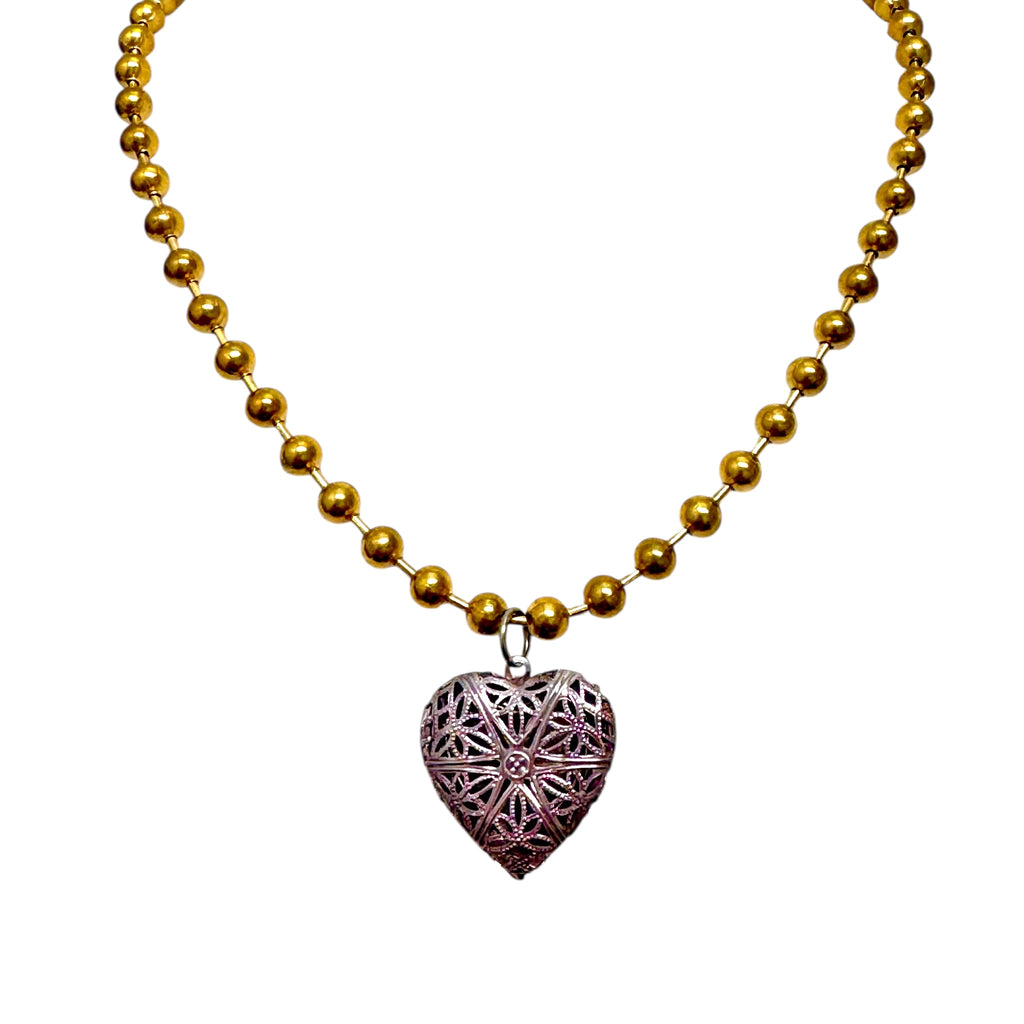 Gold Plate Ball Chain Necklace with Heart Locket