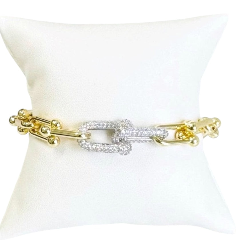 Horse Bit Link Necklace And Bracelet With CZ Links