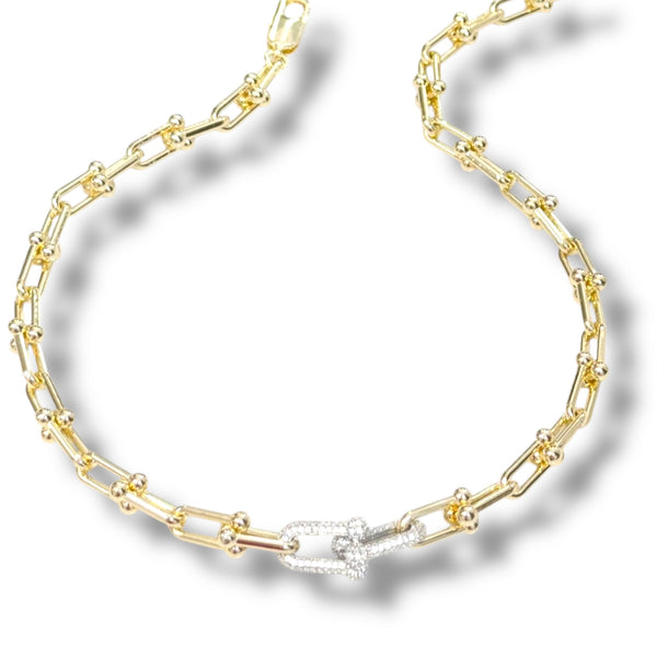 Horse Bit Link Necklace And Bracelet With CZ Links