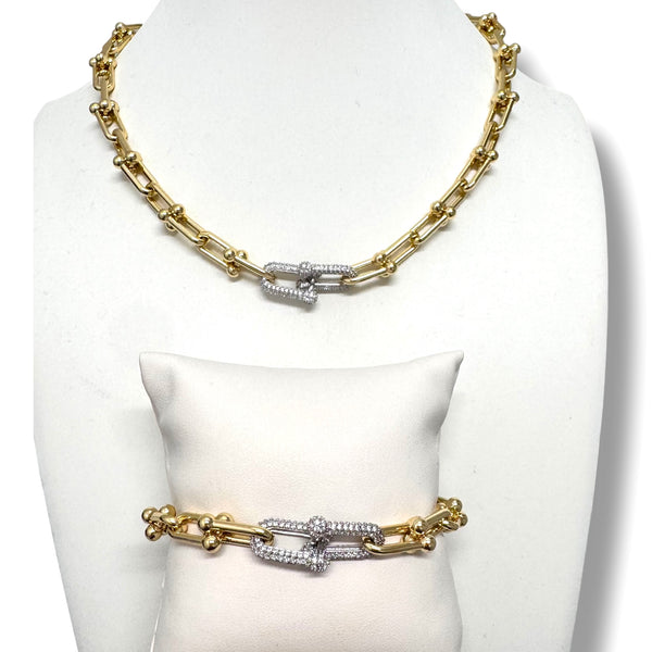 Horse Bit Link Necklace And Bracelet With CZ Links