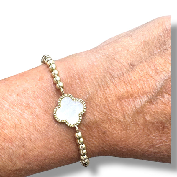 Gold Stretch Enamel Clover Bracelet